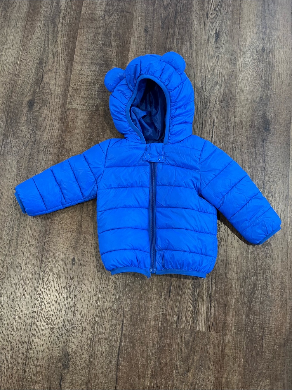 Blue Baby Puffer Jacket Bear Ear Hood Size 73 Quilted Winter Coat